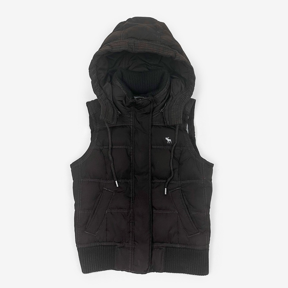 Abercrombie & Fitch Hooded Puffer Vest Size M Chocolate Brown Down Quilted Y2K